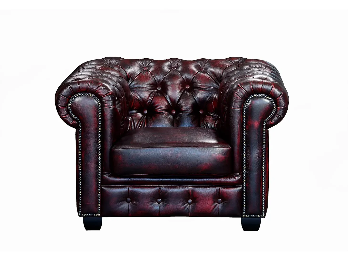 Sofá 3+2+1 lugares 100% pele de búfalo Cereja estilo chesterfield - BRENTON