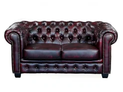 Sofá 2 lugares 100% pele de búfalo Cereja estilo chesterfield - BRENTON