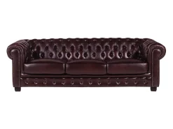 Sofá 4 lugares 100% pele Vermelho estilo chesterfield - BRENTON