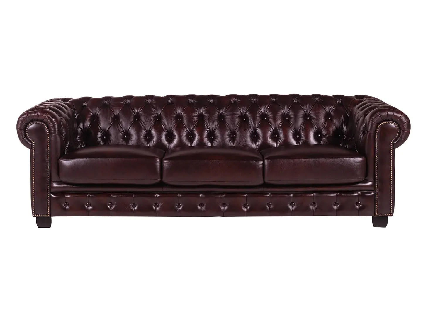 Sofá 4 lugares 100% pele Vermelho estilo chesterfield - BRENTON