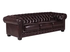 Sofá 4 lugares 100% pele Vermelho estilo chesterfield - BRENTON