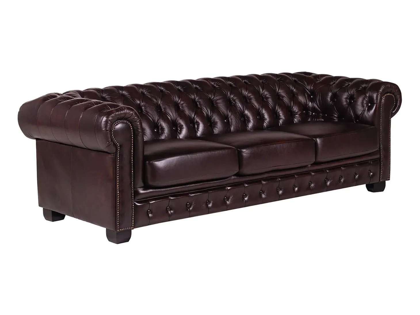 Sofá 4 lugares 100% pele Vermelho estilo chesterfield - BRENTON