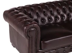 Sofá 4 lugares 100% pele Vermelho estilo chesterfield - BRENTON