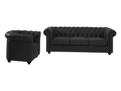 Sofá 3 lugares + poltrona pele de búfalo preto icónico CHESTERFIELD