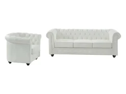 Sofá 3 lugares + poltrona pele de búfalo branco icónico CHESTERFIELD