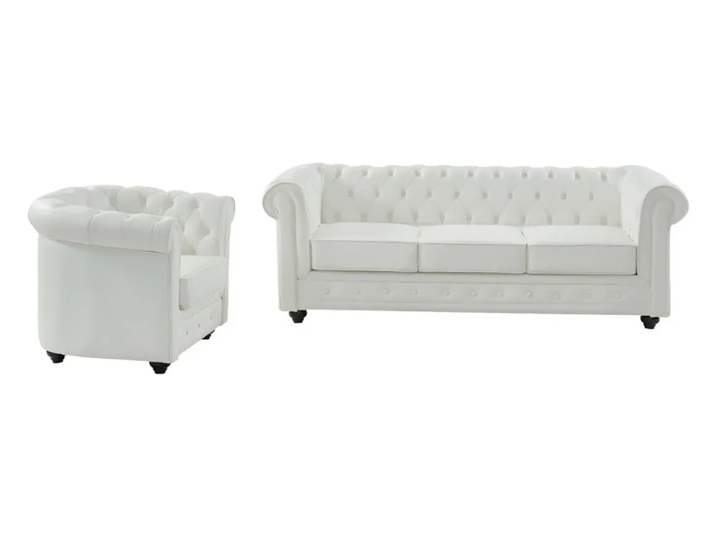 Sofá 3 lugares + poltrona pele de búfalo branco icónico CHESTERFIELD