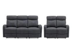 Sofá 3+2 lugares articulado em tecido cinza estilo contemporâneo - EVELYN