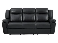Sofá 3 lugares articulado elétrico em pele preto com mesinha porta-copos KENNETH