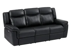 Sofá 3 lugares articulado elétrico em pele preto com mesinha porta-copos KENNETH