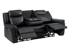 Sofá 3 lugares articulado elétrico em pele preto com mesinha porta-copos KENNETH