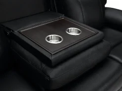 Sofá 3 lugares articulado elétrico em pele preto com mesinha porta-copos KENNETH