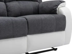 Sofá 3+2 lugares articulados em microfibra e pele sintética cinzento e branco BRODY