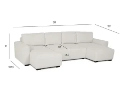 Sofá 5 lugares Bege - chaise avec cama panorâmica (317 x 157 x 91 cm) - JORDAN
