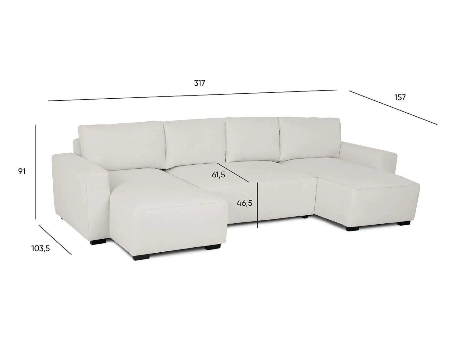 Sofá 5 lugares Bege - chaise avec cama panorâmica (317 x 157 x 91 cm) - JORDAN