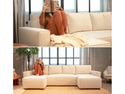 Sofá 5 lugares Bege - chaise avec cama panorâmica (317 x 157 x 91 cm) - JORDAN