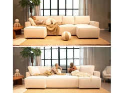 Sofá 5 lugares Bege - chaise avec cama panorâmica (317 x 157 x 91 cm) - JORDAN