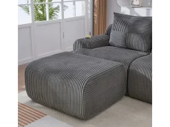 Sofá 2 lugares canto modular veludo canelado, pufe, porta-copos e bolso, 200x174x80cm, Cinzento antracite