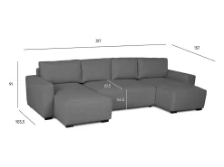 Sofá 5 lugares Cinzento - chaise avec cama panorâmica (317 x 157 x 91 cm) - JORDAN