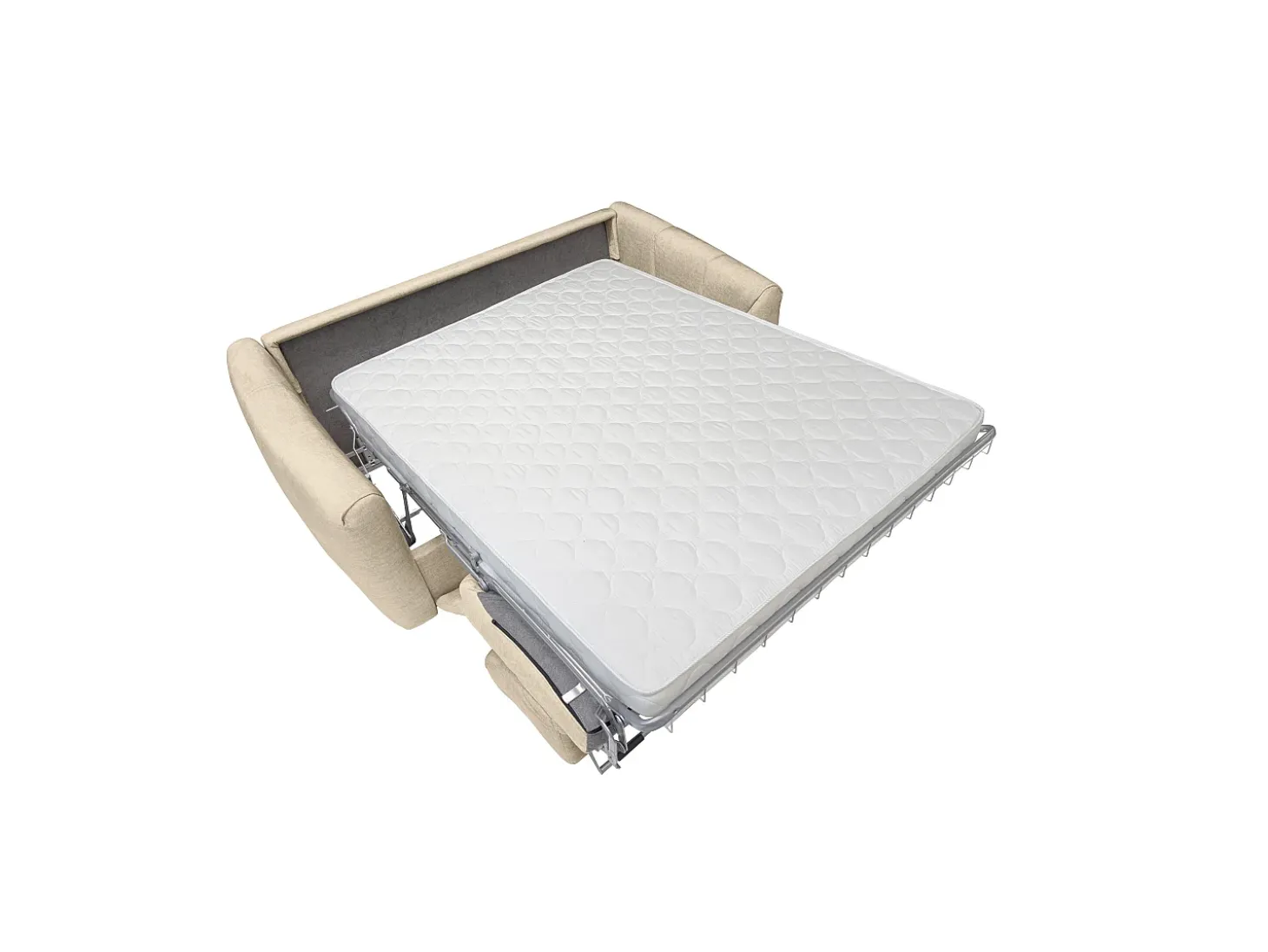 Sofá 4 lugares conversível abertura rápidaem veludo bege cama 160 cm RETUNA