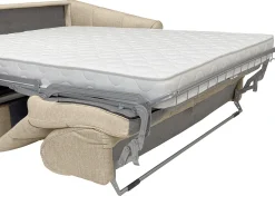 Sofá 4 lugares conversível abertura rápidaem veludo bege cama 160 cm RETUNA