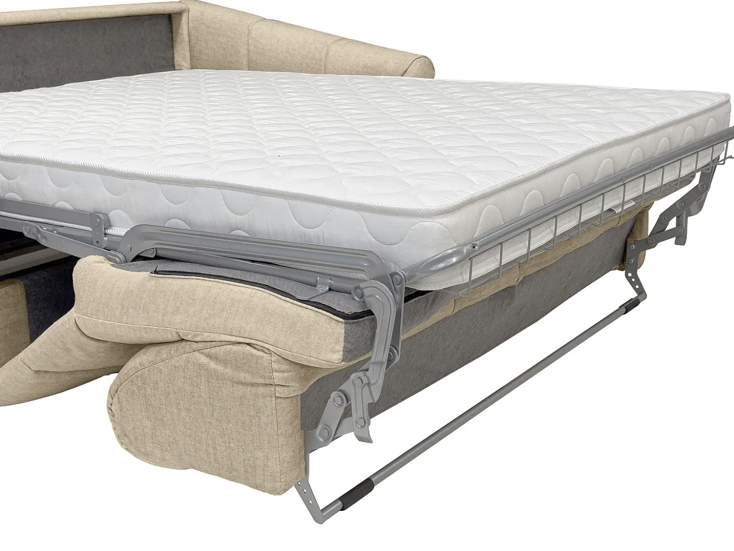 Sofá 4 lugares conversível abertura rápidaem veludo bege cama 160 cm RETUNA