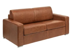 Sofá 3 lugares conversível express em couro vintage caramelo 140 cm colchão 18 cm CALITO