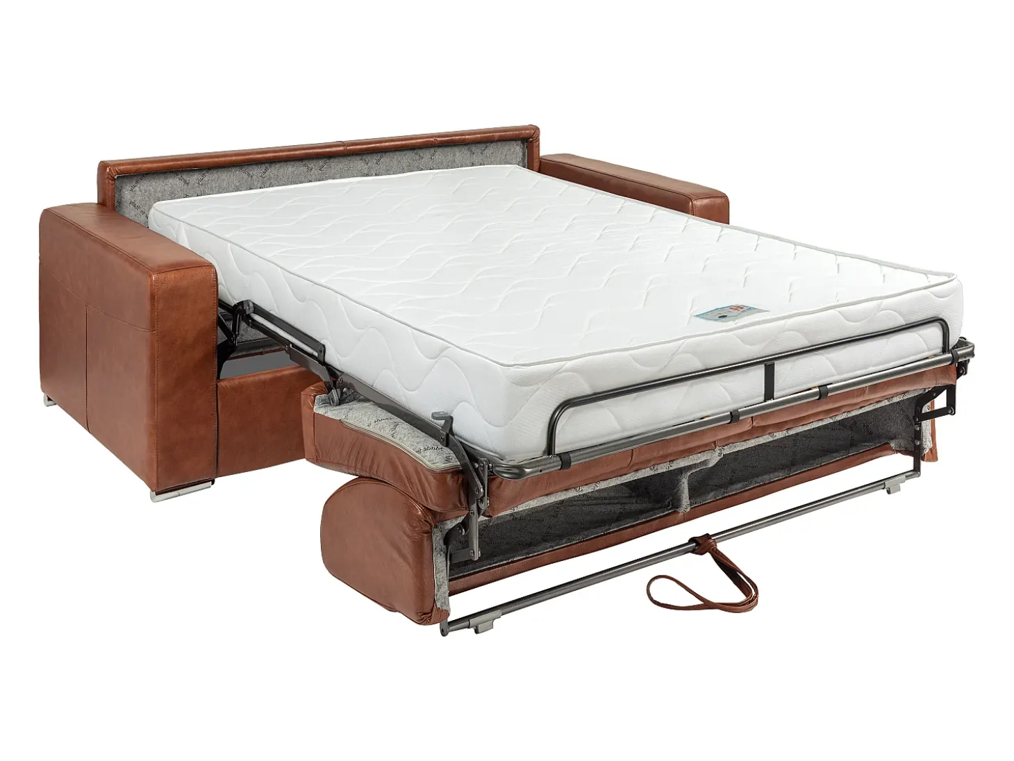 Sofá 3 lugares conversível express em couro vintage caramelo 140 cm colchão 18 cm CALITO