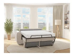 Sofá 4 lugares convertível abertura rápida tecido bege, cama 160 cm e colchão 14 cm BOLIPO
