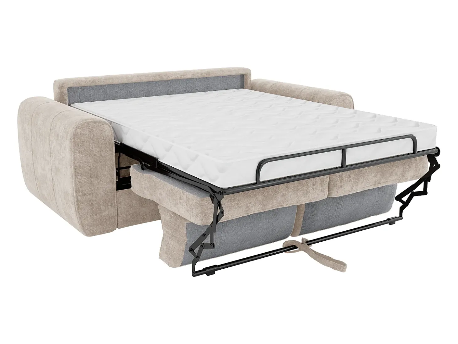 Sofá 4 lugares convertível abertura rápida tecido bege, cama 160 cm e colchão 14 cm BOLIPO