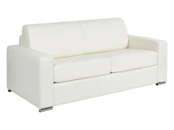 Sofá 3 lugares convertível abertura rápida pele branca cama 140 cm e colchão 22 cm CALITO