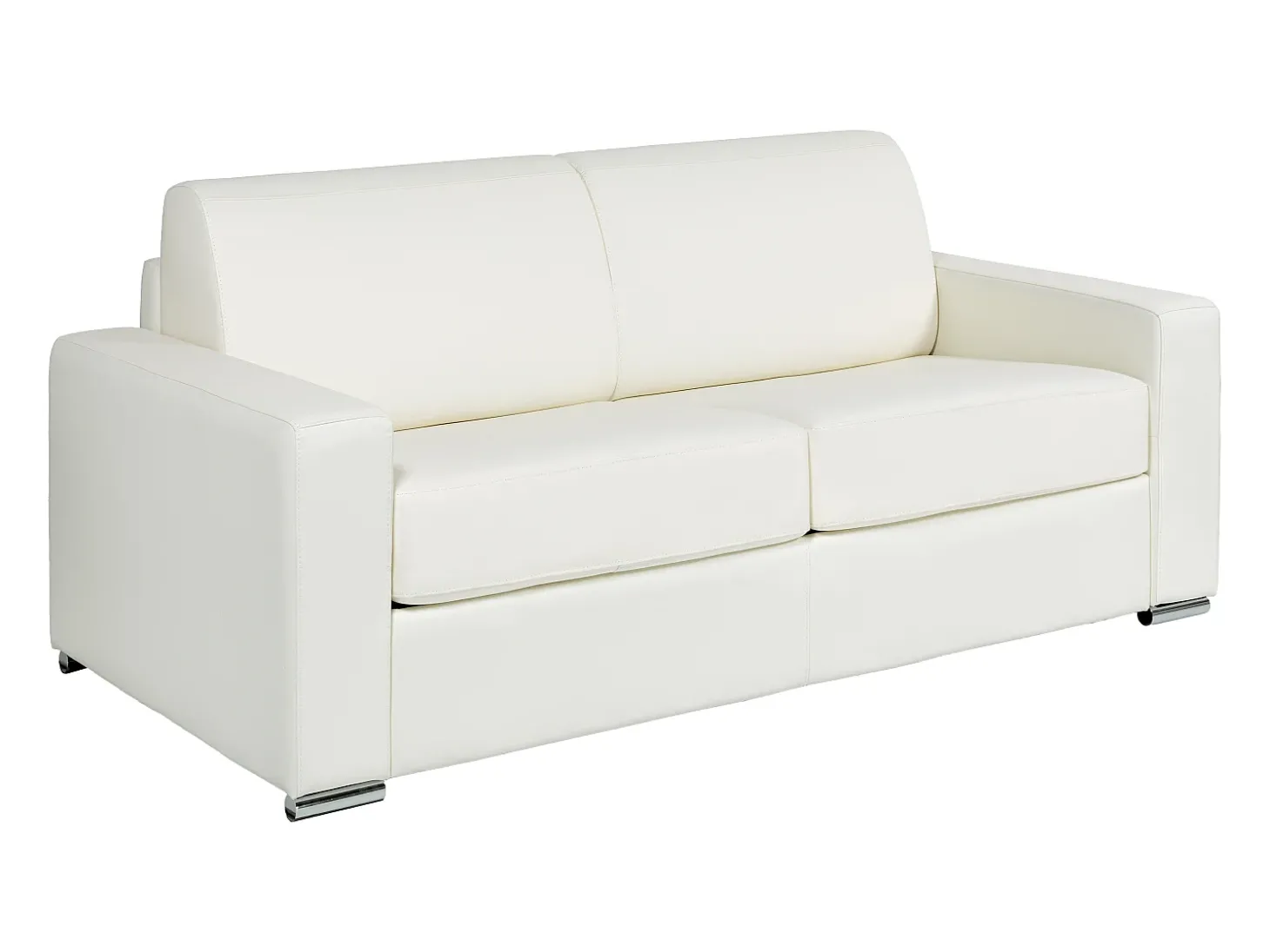 Sofá 3 lugares convertível abertura rápida pele branca cama 140 cm e colchão 22 cm CALITO