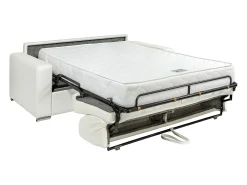 Sofá 3 lugares convertível abertura rápida pele branca cama 140 cm e colchão 22 cm CALITO