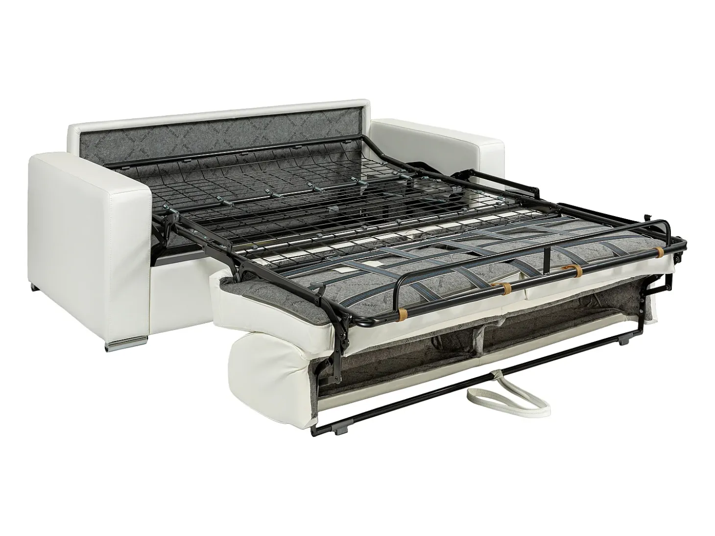 Sofá 3 lugares convertível abertura rápida pele branca cama 140 cm e colchão 22 cm CALITO