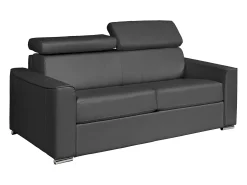 Sofá 3 lugares convertível abertura rápida pele cinza, cama 140 cm e colchão 14 cm VIZIR