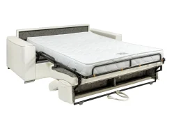 Sofá 3 lugares convertível abertura rápida pele cinza, cama 140 cm e colchão 14 cm VIZIR