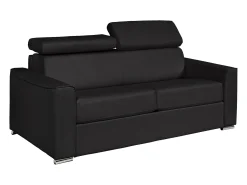 Sofá 3 lugares convertível abertura rápida pele preta, cama 140 cm e colchão 22 cm - VIZIR