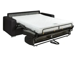 Sofá 3 lugares convertível abertura rápida pele preta, cama 140 cm e colchão 14 cm CALITO