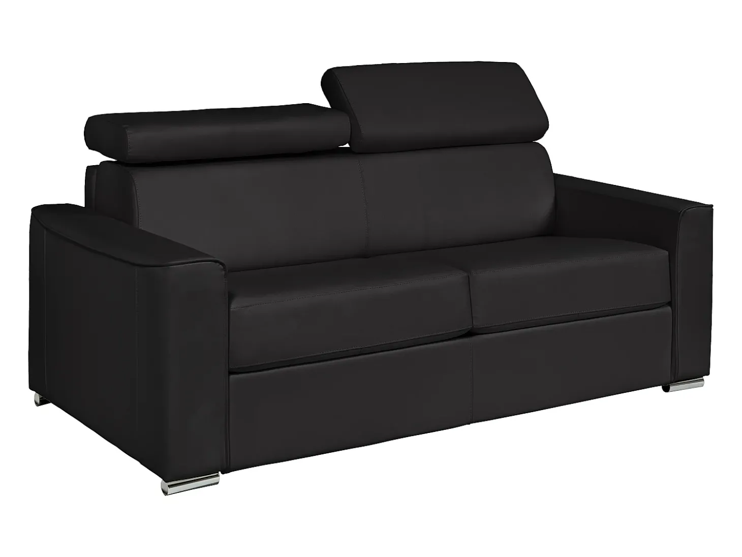 Sofá 3 lugares convertível abertura rápida pele preta, cama 140 cm e colchão 18 cm - VIZIR