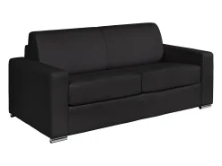 Sofá 3 lugares convertível abertura rápida pele preta cama 140 cm e colchão 22 cm CALITO