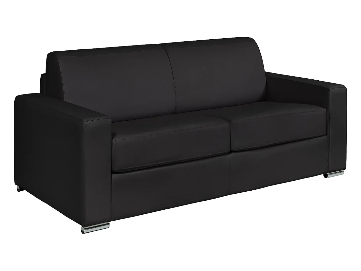 Sofá 3 lugares convertível abertura rápida pele preta cama 140 cm e colchão 22 cm CALITO