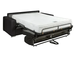 Sofá 3 lugares convertível abertura rápida pele preta cama 140 cm e colchão 22 cm CALITO