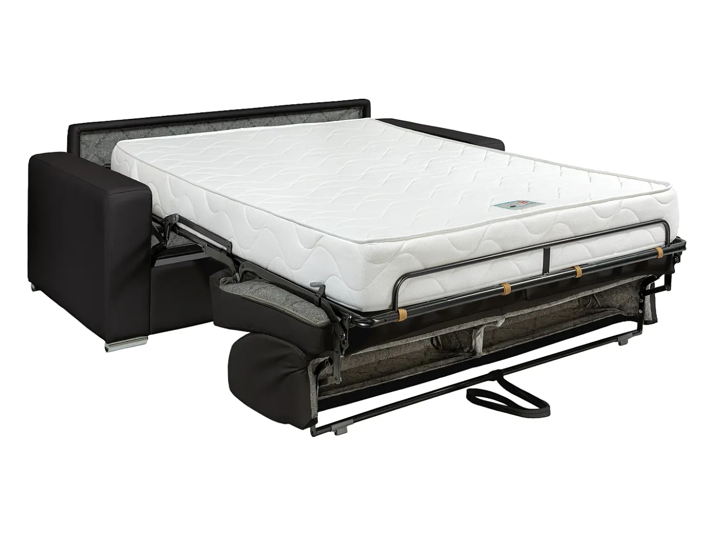 Sofá 3 lugares convertível abertura rápida pele preta cama 140 cm e colchão 22 cm CALITO