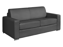 Sofá 3 lugares convertível abertura rápida pele cinza cama 140 cm e colchão 22 cm CALITO