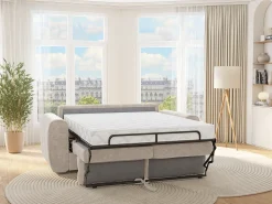 Sofá 3 lugares convertível abertura rápida tecido bege, cama 140 cm e colchão 14 cm BOLIPO
