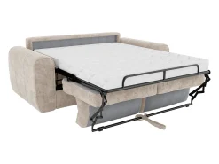 Sofá 3 lugares convertível abertura rápida tecido bege, cama 140 cm e colchão 14 cm BOLIPO