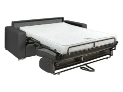 Sofá 3 lugares convertível abertura rápida pele cinza cama 140 cm e colchão 14 cm CALITO