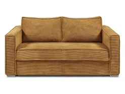 Sofá 3 lugares convertível abertura rápida veludo canelado amarelo mostarda 140cm e 18cm