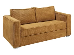 Sofá 3 lugares convertível abertura rápida veludo canelado amarelo mostarda 140cm e 18cm