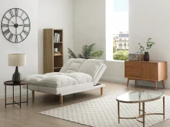 Sofá 3 lugares convertível clique-claque em tecido bege PALOBU