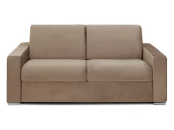Sofá 3 lugares convertível de abertura rápida em veludo bege - Colchão de 18 cm - CALITO